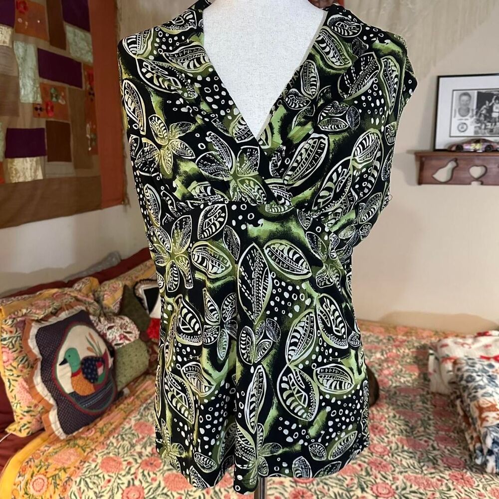 JKLA Green Tropical Print Wrap Tank Top